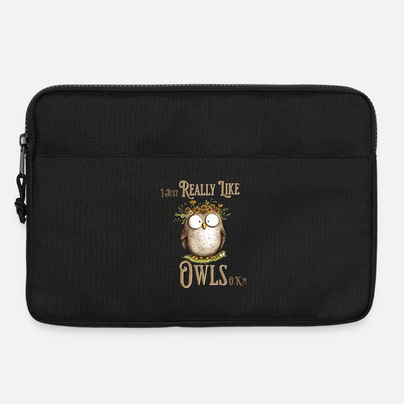 Eule mit Spruch I Really Like Owls - Laptoptasche 13" - Schwarz