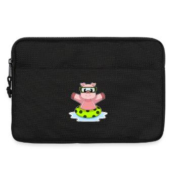 Schwein Schwimmen Schwimmring Sommer - Laptoptasche 13" - Schwarz - Vorne