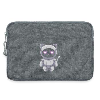 Robot chat câlin avec des yeux en cœur - Sacoche pour ordinateur portable 13 pouces - gris chiné - Devant