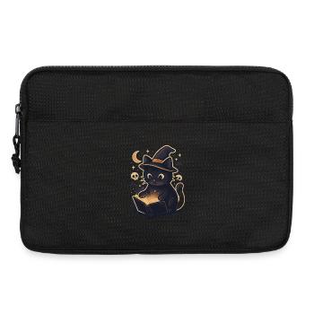 Un chat hanté lit un livre de magie - Sacoche pour ordinateur portable 13 pouces - noir - Devant