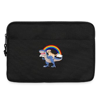 Whimsical Dinosaur & golden retriever Rainbow  - Laptop bag 13" - black - Front