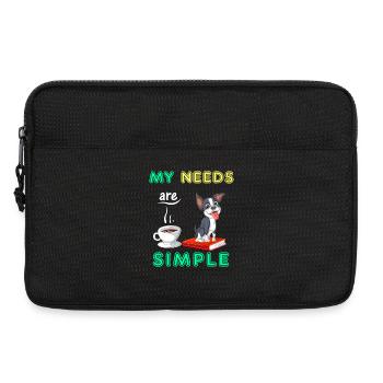 My Needs Are Simple Boston Terrier Kaffee und Buch - Laptoptasche 13" - Schwarz - Vorne
