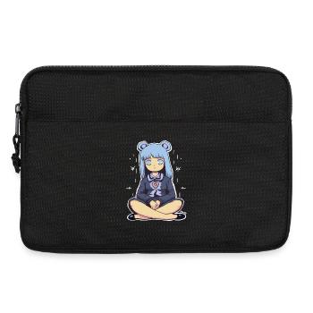 Kawaii Blauhaariges Mädchen Illustration - Laptoptasche 13" - Schwarz - Vorne