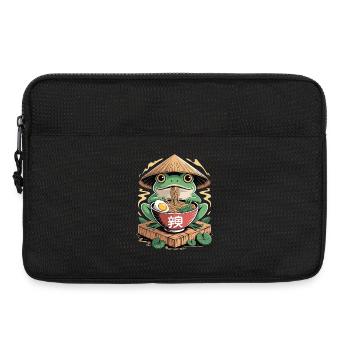Cheerful ramen frog with rice straw hat and - Laptop bag 13" - black - Front