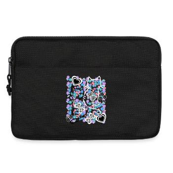 Blumige Katzen-Illustration mit Herzmotiven - Laptoptasche 13" - Schwarz - Vorne