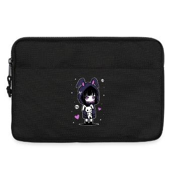 Gothic Anime Girl mit Bunny Hoodie und Totenkopf - Laptoptasche 13" - Schwarz - Vorne