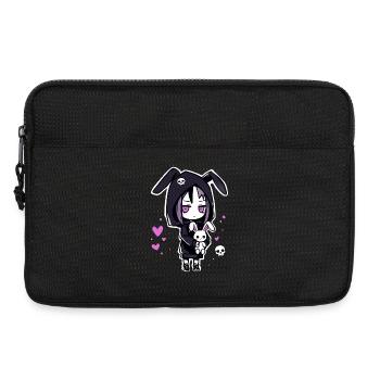 Gothic Anime Girl mit Bunny Hoodie und Totenkopf - Laptoptasche 13" - Schwarz - Vorne