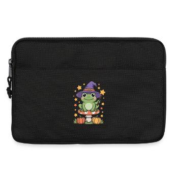 Witch frog on toadstool with pumpkins - Laptop bag 13" - black - Front