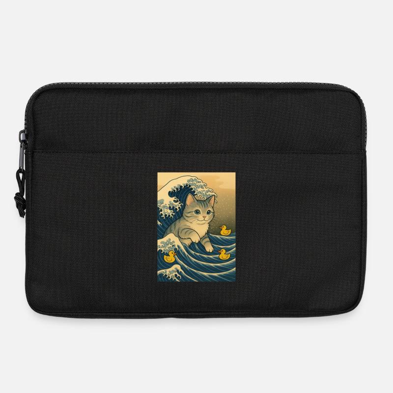 Katzen im Wellenmeer mit Enten - Laptoptasche 13" - Schwarz