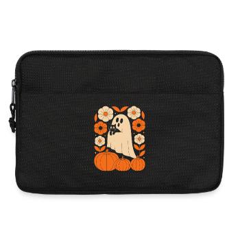 Geist Kürbis Katze Vintage Blumen Halloween Herbst - Laptoptasche 13" - Schwarz - Vorne