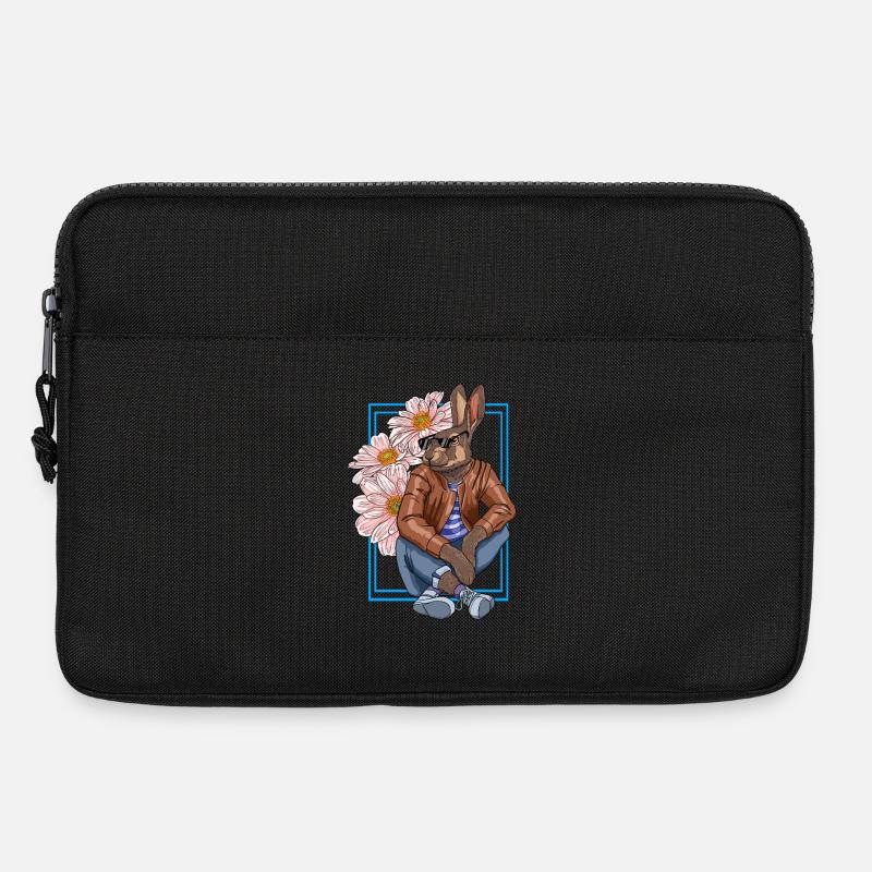 Stylischer Hasen-Charakter mit Blumen - Laptoptasche 13" - Schwarz