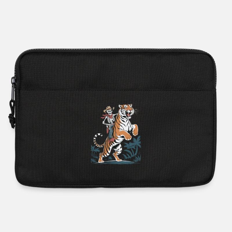 Abenteuerliches Skelett mit Tiger - Laptoptasche 13" - Schwarz