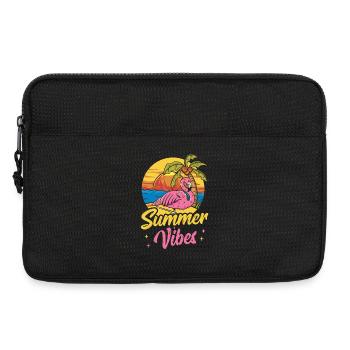 Pink Flamingo Summer Beach Palm Tree Vacation - Laptop bag 13" - black - Front