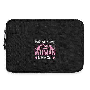 Behind every strong woman is her cat - Laptop bag 13" - black - Front