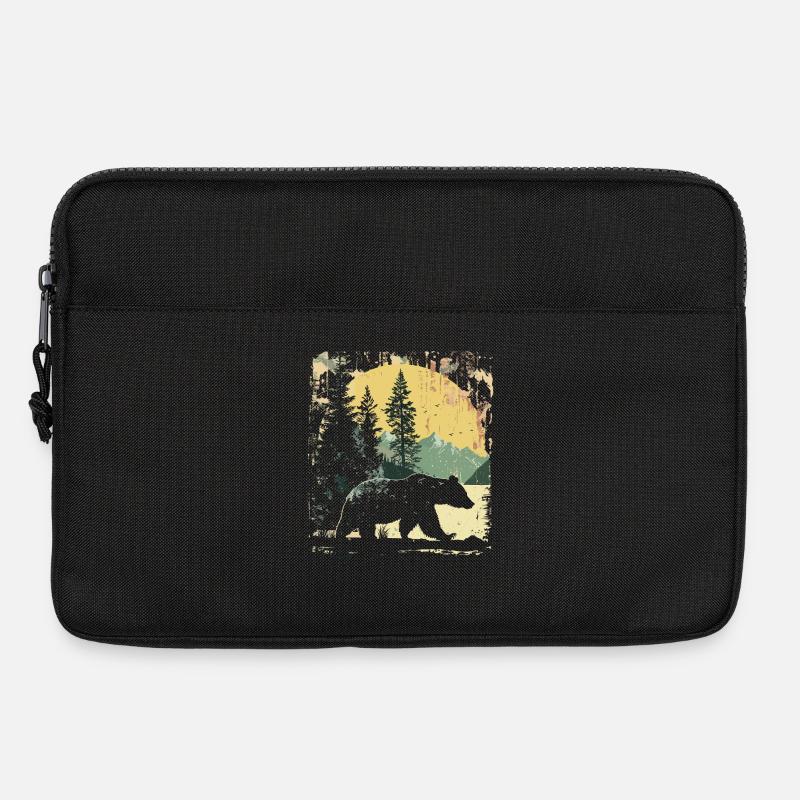 Retro Outdoor Wilderness Bärenbäume - Laptoptasche 13" - Schwarz