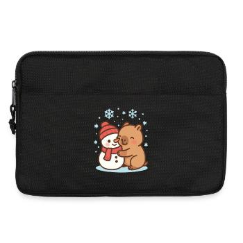 Capybara étreignant bonhomme de neige en hiver - Sacoche pour ordinateur portable 13 pouces - noir - Devant