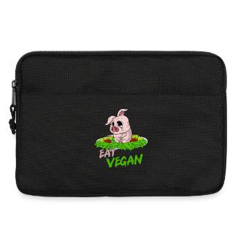 EAT VEGAN Sad pig on the plate - Laptop bag 13" - black - Front