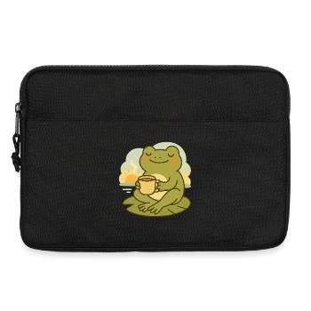Frosch mit Kaffee – Morgenruhe Design - Laptoptasche 13" - Schwarz - Vorne