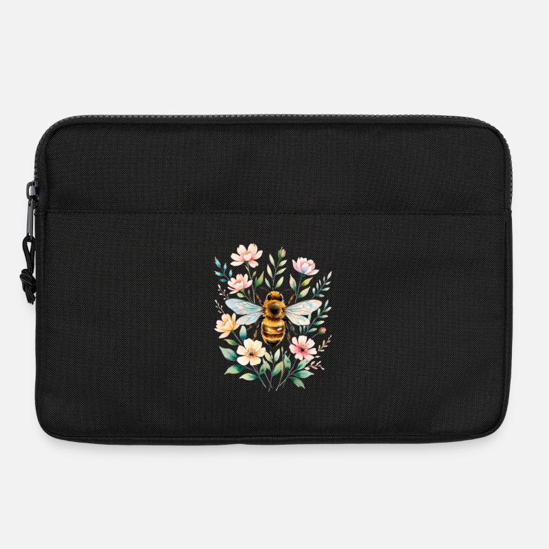 Biene im Blütenrahmen - Laptoptasche 13" - Schwarz