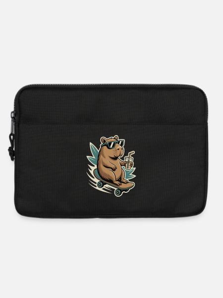 Biber auf Skateboard mit Drink und Sonnenbrille - Laptoptasche 13" - Schwarz