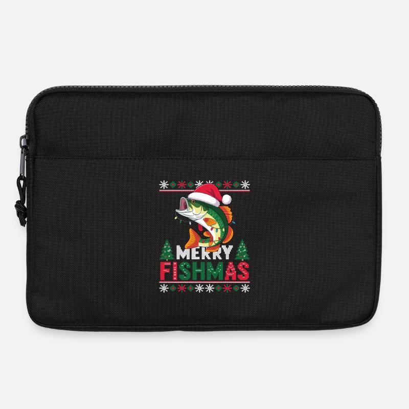 Merry Fishmas Angler Weihnachtsgeschenk Shirt - Laptoptasche 13" - Schwarz