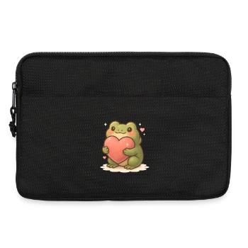Kawaii Frosch mit Herz – Cute Frog Love Art - Laptoptasche 13" - Schwarz - Vorne