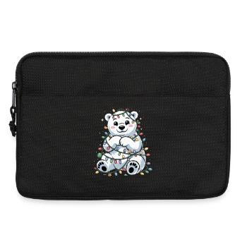 Weihnachtlicher Eisbär mit Lichterkette - Laptoptasche 13" - Schwarz - Vorne