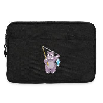 Pêche au poisson hippopotame pêcheur - Sacoche pour ordinateur portable 13 pouces - noir - Devant