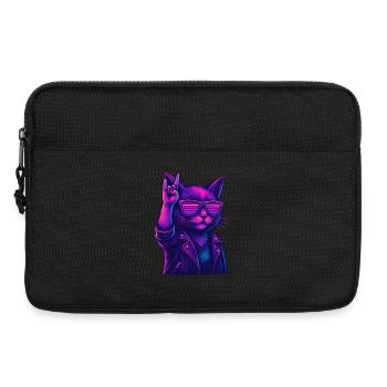 Synthwave Kater Katze 2 Retro Rock 80er - Laptoptasche 13" - Schwarz - Vorne