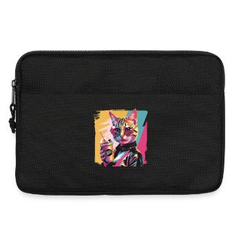 Popart Katze mit Lederjacke und Kaffee - Laptoptasche 13" - Schwarz - Vorne