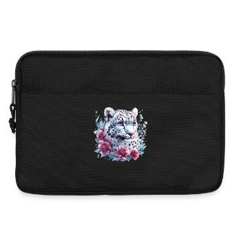 Leopardengesicht mit Blumenkranz - Laptoptasche 13" - Schwarz - Vorne