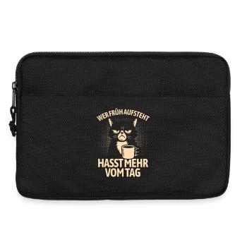 Katze - Wer früh aufsteht hasst mehr vom Tag - Laptoptasche 13" - Schwarz - Vorne