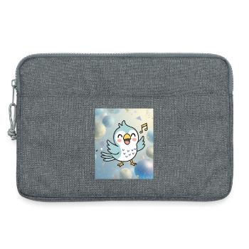 Fröhliches Küken singt zwischen bunten Blasen - Laptoptasche 13" - Grau meliert - Vorne