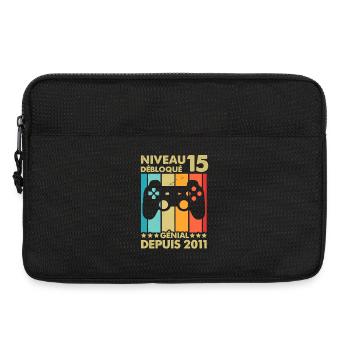Niveau 15 débloqué génial depuis 2011 Humour gamer - Sacoche pour ordinateur portable 13 pouces - noir - Devant