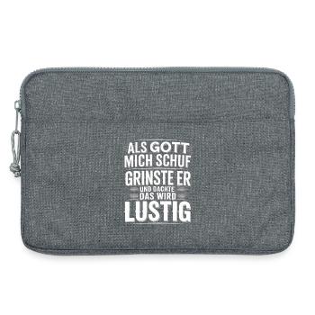 Als Gott mich schuf grinste er – Lustiger Spruch - Laptoptasche 13" - Grau meliert - Vorne