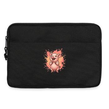 Laughing pig with color splatter - Laptop bag 13" - black - Front
