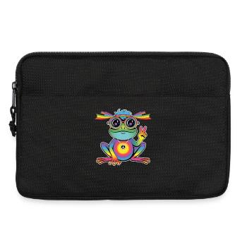 Hippie Frosch T-Shirt – Peace Regenbogen Frosch - Laptoptasche 13" - Schwarz - Vorne