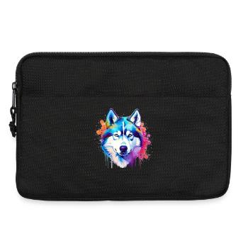 Art coloré de chien Husky éclaboussant - Sacoche pour ordinateur portable 13 pouces - noir - Devant