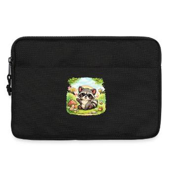 Kleiner Waschbär im Blumenparadies - Laptoptasche 13" - Schwarz - Vorne