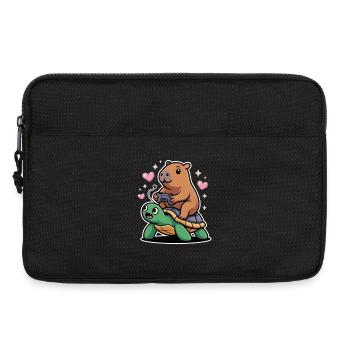 Gamer Duo Capybara auf Schildkröte - Laptoptasche 13" - Schwarz - Vorne