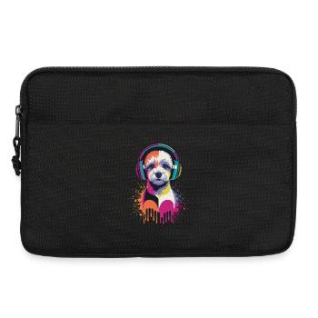 Maltipoo mit Kopfhörern - Laptoptasche 13" - Schwarz - Vorne