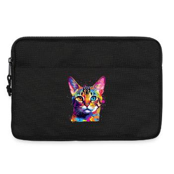Art coloré sur le visage du chat Bengal - Sacoche pour ordinateur portable 13 pouces - noir - Devant