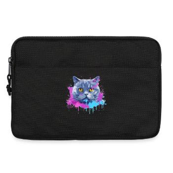 Visage de chat britannique à poil court en art éclaboussé coloré - Sacoche pour ordinateur portable 13 pouces - noir - Devant