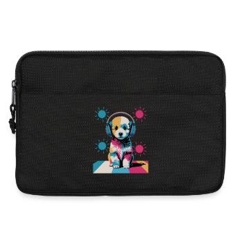 Chiot caniche avec un casque - Sacoche pour ordinateur portable 13 pouces - noir - Devant