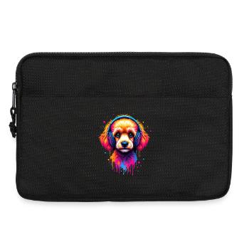 Chiot caniche avec un casque - Sacoche pour ordinateur portable 13 pouces - noir - Devant