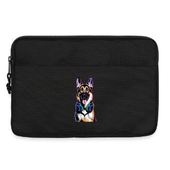 Deutscher Schäferhund mit Kopfhörer - Laptoptasche 13" - Schwarz - Vorne