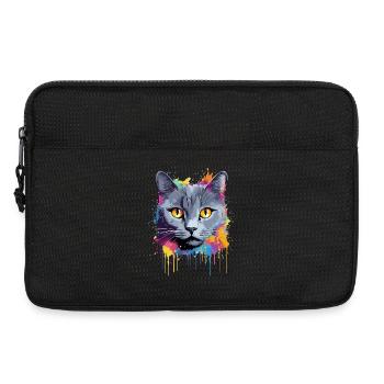 Visage de chat Chartreux Éclaboussures colorées - Sacoche pour ordinateur portable 13 pouces - noir - Devant