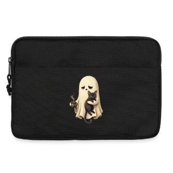 Ghost cat with coffee cup - Laptop bag 13" - black - Front