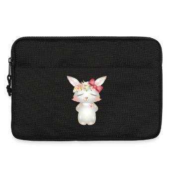 niedlicher weißer Hase mit Blumen und Schleife - Laptoptasche 13" - Schwarz - Vorne