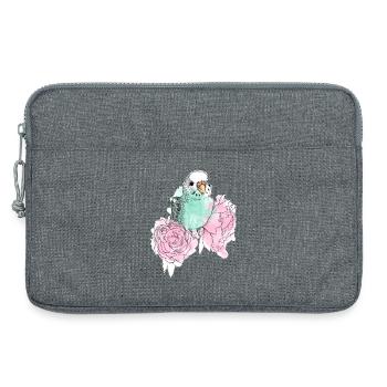Wellensittich und Pfingstrosen - Laptoptasche 13" - Grau meliert - Vorne